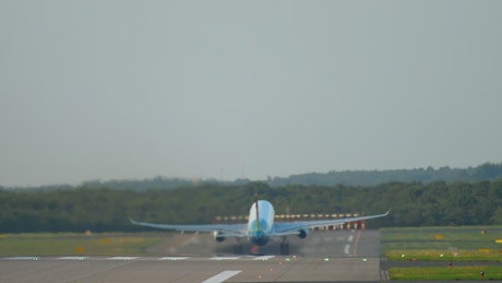 Airplane taking off the airport track