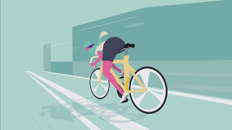 Animation of a cyclist moving fast.