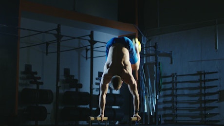 Athlete training gymnastics