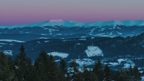 Aurora on the skyline of a winter landscape