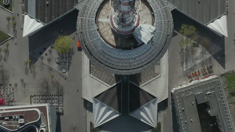 Awesome top aerial shot of Alexanderplatz TV Tower.
