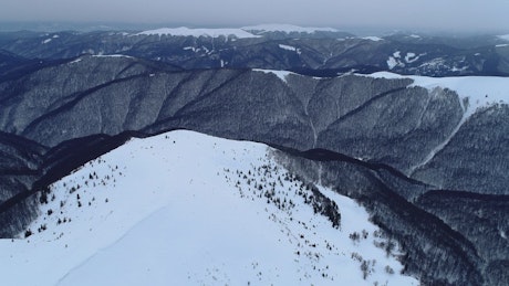 Beautiful aerial view of the mountains in winter