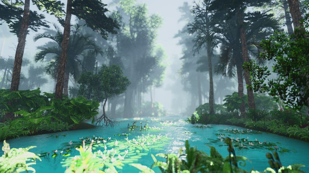 Beautiful lagoon in the jungle, 3D animation - Free Stock Video