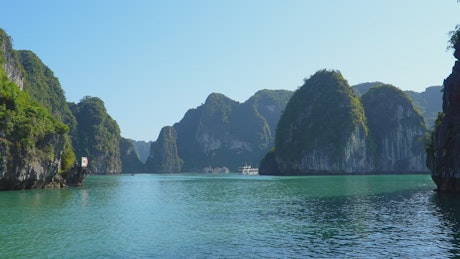Beautiful scenery of the islands of Ha Long Bay in Vietnam.