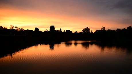 Beautiful sunset on a calm lake.