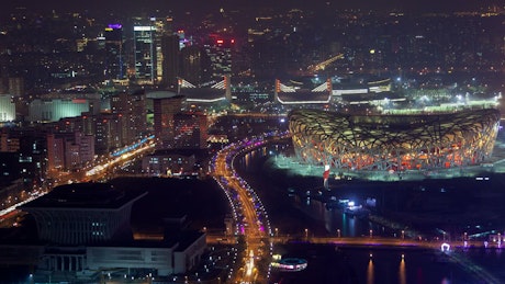 Beijing national stadium at night.