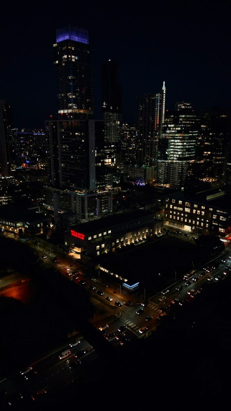 Big city at night from an aerial shot.