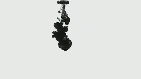 Black ink floating against a white background