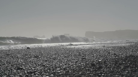 Black sand beach after a storm