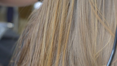 Blond hair of a woman being combed