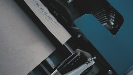Blue typewriter in detail view