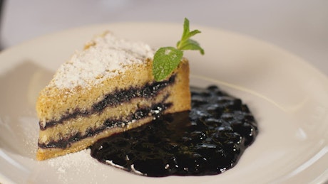 Blueberry cake on a plate.