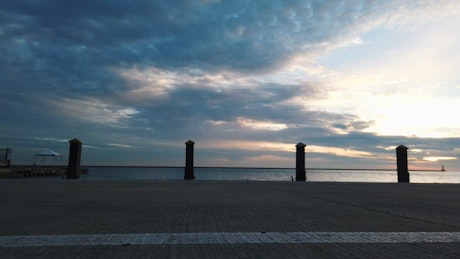 Boardwalk at sunset, time-lapse.