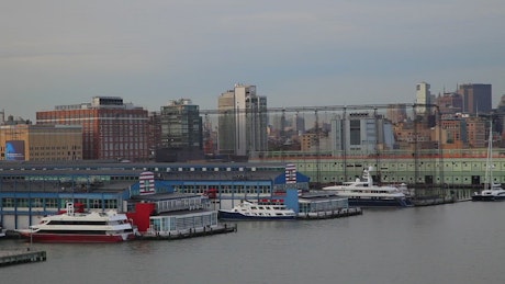 Boats docked in Manhattan
