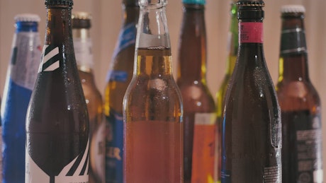 Bottles of craft beer from different brands.