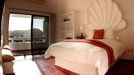 Boutique hotel room and terrace.