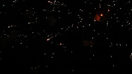 Bright firewoks on the night sky.