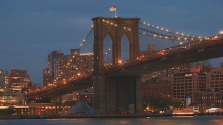 Brooklyn Bridge as the night comes in.