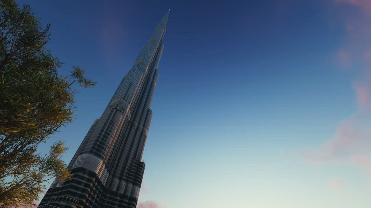 Burj Khalifa in 3D with the sky in the background - Free Stock Video