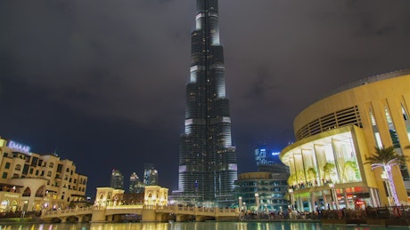 Burj Khalifa lit up at night in the city