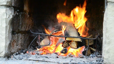 Burning firewood.