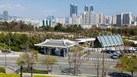 Busan cemetery and city skyline