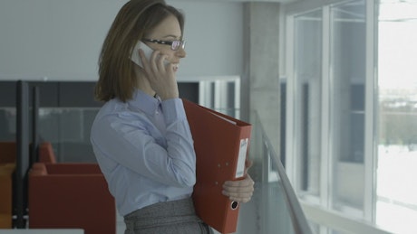 Business woman talking on the phone in the office.