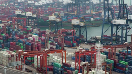 Busy Hong King containerport time lapse