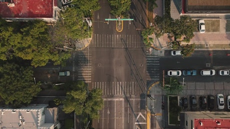 Busy intersection aerial view.
