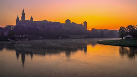 Castle silhouette in the sunrise.