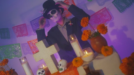 Catrin wearing a hat on Day of the Dead