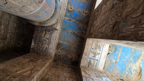 Ceiling of an Egyptian temple showing original blue paint.