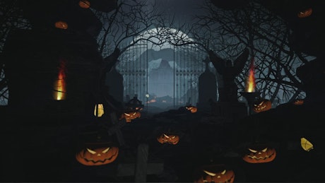 Cemetery on Halloween, 3D animation.