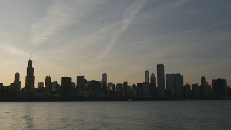 Chicago skyline sunset.