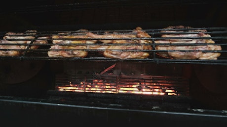 Chicken roasted in a barbecue oven.