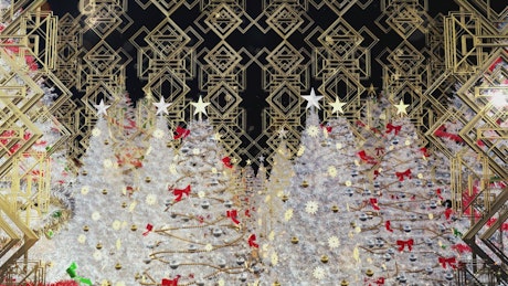 Christmas Trees with Gold Figures and Ornaments.