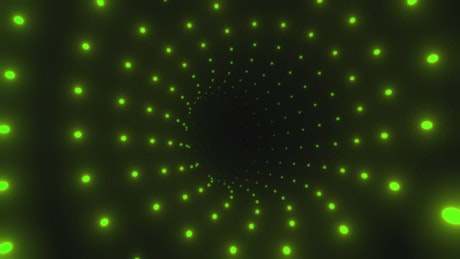 Circular tunnel of green led lights.