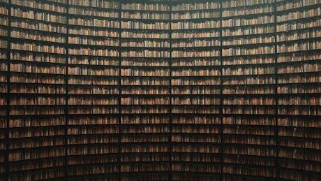 Circulate infinite bookcase full of books, 3D.