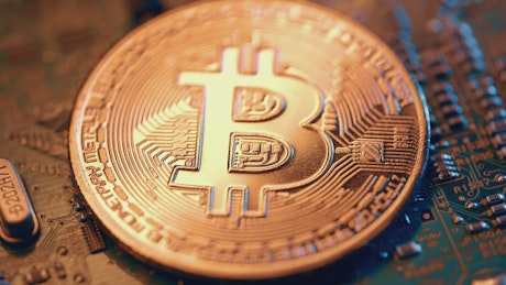 Close up of a Bitcoin.