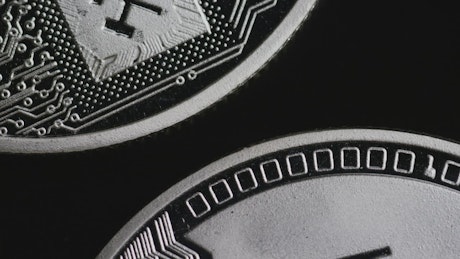 Close up of a cryptocurrency coin.