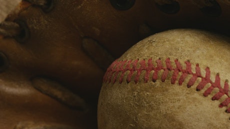 Close up of a vintage baseball ball