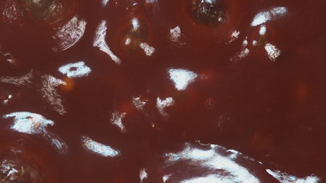 Close-up of barbecue sauce bubbles exploding