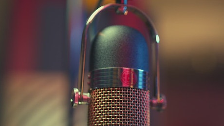 Close up shot of a professional condenser microphone.