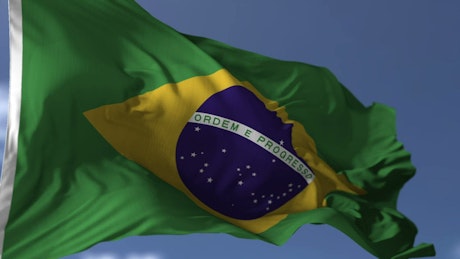 Closeup of Brazilian flag waving gently in the wind