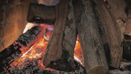 Closeup view of a fireplace.