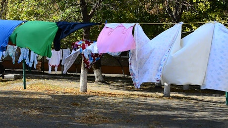 Clothes drying outside.