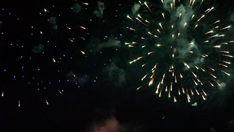 Colorful fireworks exploding at night
