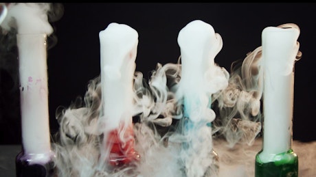 Colorful glasses with dry ice.