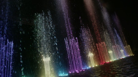 Colorful water fountain display.