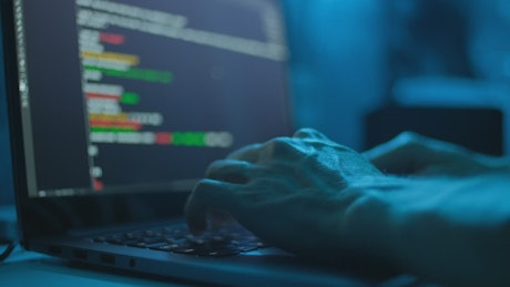 Computer hacker logging a website with code.